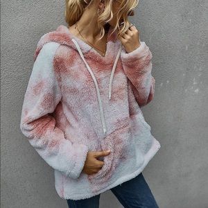[3Packs] Pink Tie Dye Sherpa Fleece Hoodie